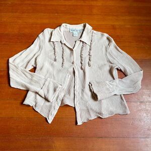 Jones Wear vtg gray/mauve long sleeve blouse with ruffles 100% silk Size 14/S.